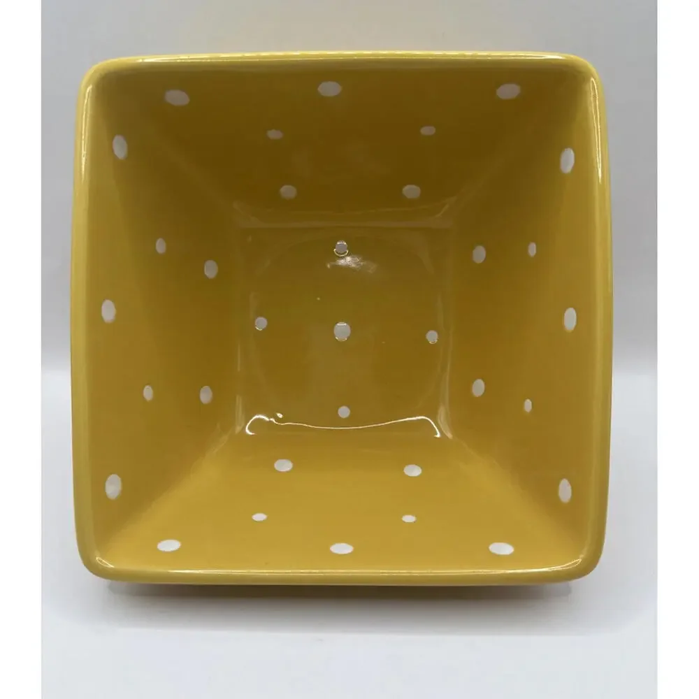 Temptations by Tara Ovenware  1QT /1.5 Qt  Square Bowls Yellow Polka Dot Lid